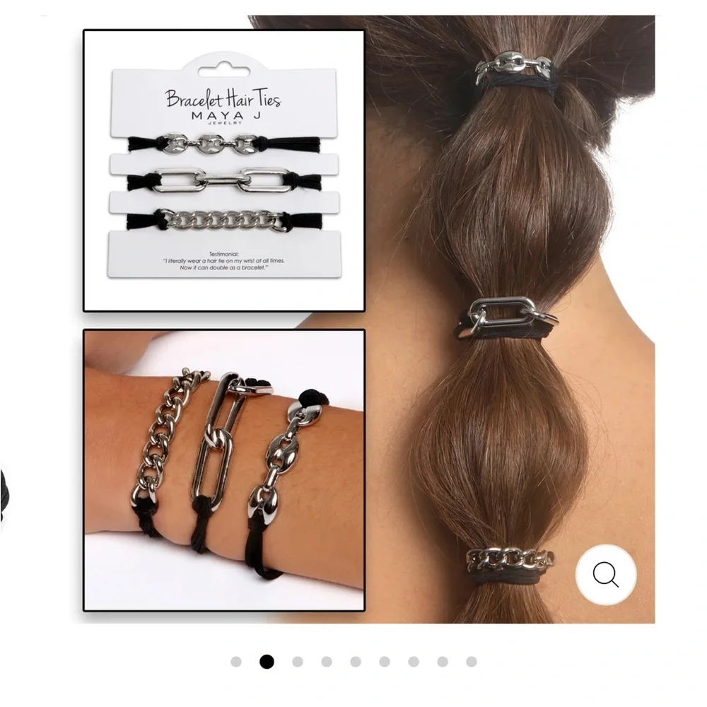 NWT Bracelet Hair Ties - White Chain Links with Black Cord Maya J Jewelry